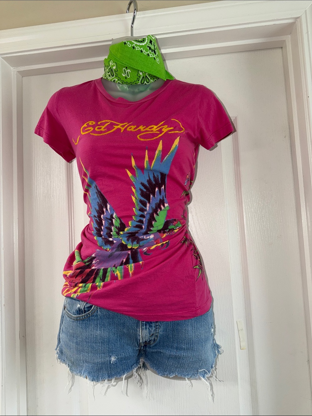 🩷💚VINTAGE CHRISTIAN AUDIGIER 100% COTTON ED HARDY T-SHIRT SIZE MED💚🩷